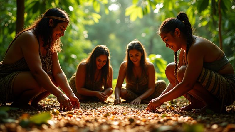 Local Peruvian community members harvesting Murumuru seeds in the Amazon rainforest.