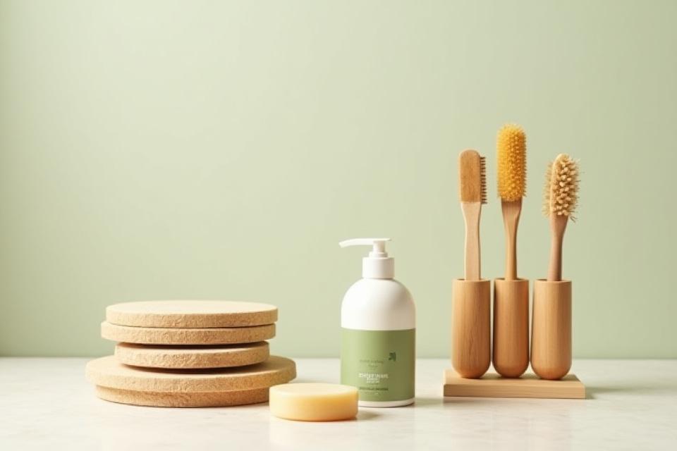 Rainforest Bloom's Purification Set, featuring Botanical Brush Soap, reusable bamboo rounds, and a brush drying rack elegantly arranged.